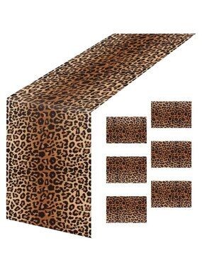 Leopard Print Table Runner Set Of 6 108 X 14.25 Inches Durable Polyester Ideal F
